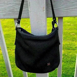 The Sak Tote Shoulder Bag Knit Woven Black